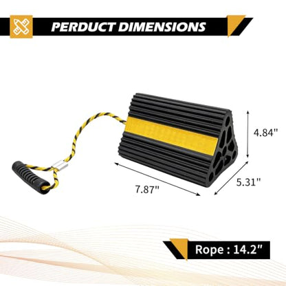 Wheel Chocks for RV Trailer Travel Camper Truck Car, Sturdy Heavy Duty Simple Easy to Use, Rubber Tires Block Stopper Chock with Rope and Yellow Reflective Tape Trailer RV Accessary(2set4pack) - size: 8.2" 2pair