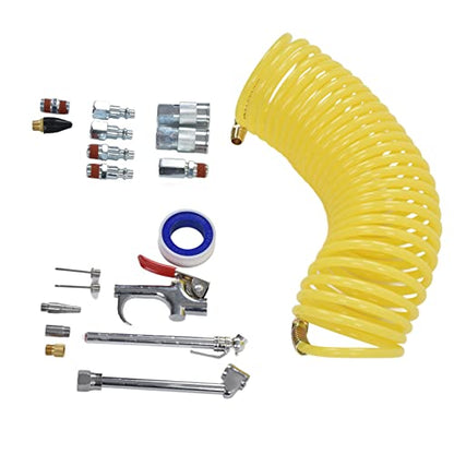 Air Compressor Accessory Kit Heavy Duty Industrial Grade 1/4in NPT Quick Connect Air Hose Fittings with Dual Tire Chuck Blow Gun Set for Automotive Tire Inflation and Workshop Use