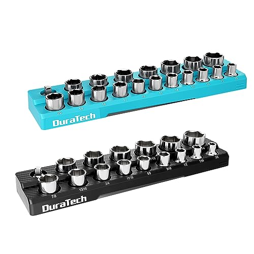 DURATECH Magnetic Socket Organizer Set, 1/2" Drive SAE & Metric Socket Holders, Tool Box & Cart, Holds 35 Sockets - size: 2pc 1/2" Metric&SAE