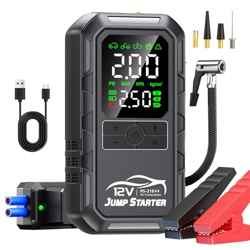 10-in-1 Car Battery Jump Starter with Air Compressor 12000A 160PSI Portable Car Jumper Starter (All Gas 12L Diesel), 12V Jump Box Car Battery Jump Starter Portable Jumper Cables, Lights (12000A) - size: 12000A