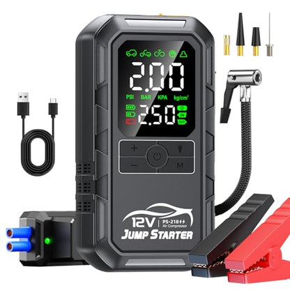 10-in-1 Car Battery Jump Starter with Air Compressor 12000A 160PSI Portable Car Jumper Starter (All Gas 12L Diesel), 12V Jump Box Car Battery Jump Starter Portable Jumper Cables, Lights (12000A) - size: 12000A