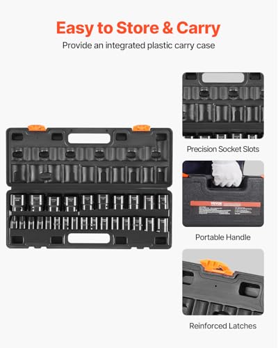 VEVOR 1/2" Drive Impact Socket Set 26-Piece, Metric (10-36mm) Sizes Standard Socket Set CR-V Material for High Durability Impact Wrench - style: 1/2" 26PCS