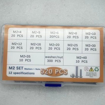 Button Head/Hex Socket/Phillips Flat Head Screws Assortment - Furniture, Auto, Home Repair Fastener Kit (520 PCS M2 Semi-Circular Hexagon Screws Set) - color: 520 PCS M2 Semi-Circular Hexagon Screws Set