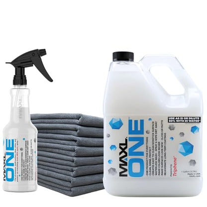 MAXLONE™ Car Spray with Triphene® All Purpose Waterless Detailer Gallon Kit | Quick Spray & Wipe, Clean, Shine, Protect Paint, Glass, Wheels, Trim Without Pre-Washing (20oz, 1 Gallon 8 Micro Fiber Cloth) - style: 1 Gallon + 1 Bottle + 8 Towels