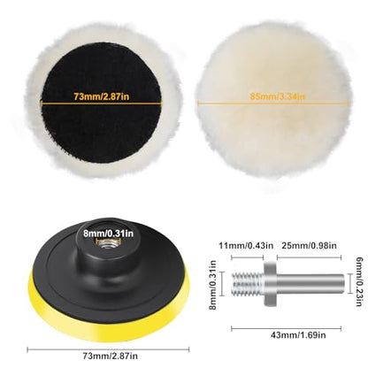 Linkstyle 7PCS 3 inch Wool Polishing Buffing Pad, Car Buffer Polisher Kit with Hook and Loop Back, for Drill Buffer Attachment with M10 Drill Adapter