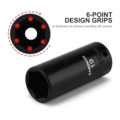CASOMAN 27 Pieces 3/8-Inch Drive Impact Socket Set, Deep & Shallow, Metric (7mm - 19mm), 6 Point, CR-V Steel - size: 3/8"Dr. Metric