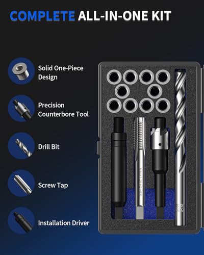 M8 x 1.25 Metric Thread Repair Kit, with HSS Drill Bit, Tap, Counterbore & Installation Driver, M8 x 1.25 Solid 304 Stainless Steel Inserts (10 Pcs, 11.7 mm Length) - size: M8 X 1.25