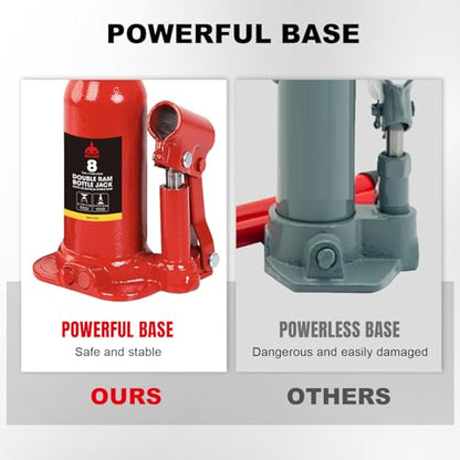 Jack Boss Bottle Jack 8 Ton (16,000 LBs) Hydraulic Car Jack, Fit for Auto Truck Repair and House Lift, AS80802X - size: 8T-double ram
