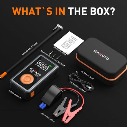 Jump Starter with Air Compressor, Portable Car Battery Jump Box with 150PSI Tire Inflator, 3000A Battery Booster for 8L Gas/6L Diesel Engines, 12000mAh Power Bank