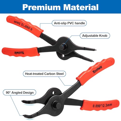 Toolwiz Snap Ring Pliers Set, 10 Pcs Internal & External Circlip Pliers | Retaining Ring Circlip C Clip Pliers, Bent Straight, Automotive Tools, Snap Ring Tool With Hook & Pick, Storage Case
