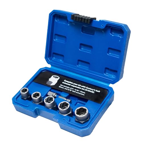 Century Drill & Tool 6 Piece Bolt Extractor Set 73425; securely grips damaged bolts and fasteners, impact ready socket adapter included - size: 6 Piece