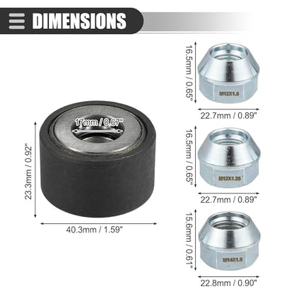 Motoforti Universal Wheel Stud Installer Tool, Tire Stud Tool, M12x1.25 M12x1.5 M14x1.5, Iron, with 3/4" Hex Wheel Lug Nuts, Silver Tone, 1 Set