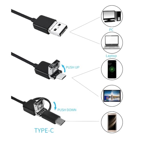 Endoscope Camera with Light, Borescope Tools with 6 Adjustable Led Lights, Endoscope with Semi-Rigid Snake Camera, Ip67-waterproof Inspection Borescope for Phone -16.4ft Dual-Lens (Soft Cord, 1m)