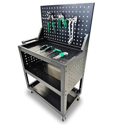 3 Tier Rolling Tool Cart on Wheels - Metal Service Cart Industrial Utility Cart for Mechanic - 330LBS Load Mobile Storage Organizer for Garage