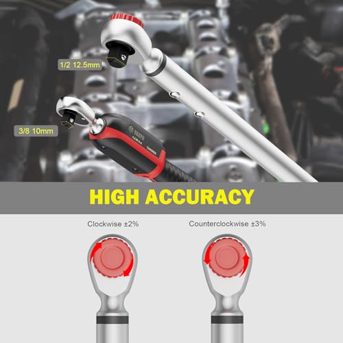 VANPO 3/8" & 1/2" Digital Torque Wrench Set, 3.1-62.7Ft.lb+14.7-295Ft.lb | 4.2-85Nm+20-400Nm, ±2% Accuracy, Preset Value, Buzzer & LED Indicator, Data Storage, for Car, Motorcycle, Truck, RV & Towing - size: 3/8-Inch & 1/2-Inch(3.1-62.7Ft.lb/& 4.7-295Ft.l
