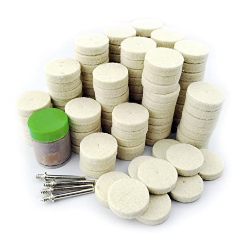 Merryland Flet Polishing Wheel for Dremel 125pcs, Polishing Pad Buffing Wheel 1inch 120pcs Polishing Compound Paste 1pcs and Mandrel 4pcs, Rotary Tool Accessory Set Electric Power Tool DIY, RMTA125C1 - style: 1" Felt Wheel 125pcs