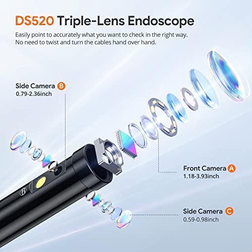 Triple Lens Endoscope Camera with Light, DEPSTECH 5" IPS Screen Endoscope Camera, 1080P Sewer Camera & Split Screen, 180° Rotation, IP67 Snake Cable, 8 Lights, Gadget for Automotive Mechanical Repair - size: 16.5FT