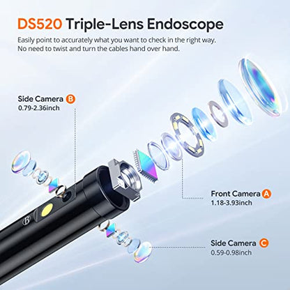 Triple Lens Endoscope Camera with Light, DEPSTECH 5" IPS Screen Endoscope Camera, 1080P Sewer Camera & Split Screen, 180° Rotation, IP67 Snake Cable, 8 Lights, Gadget for Automotive Mechanical Repair - size: 16.5FT