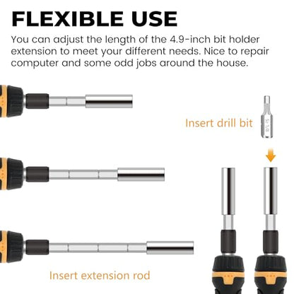 MULWARK Screwdriver Bit Set & Socket Kit, 63-Pieces Ratcheting Screwdriver Set with Case, 63 in 1 Multi Bit Screw Driver for Home DIY, Electronics, Car Emergency and Garage - style: 63PC Combo Set with Extensions Kits