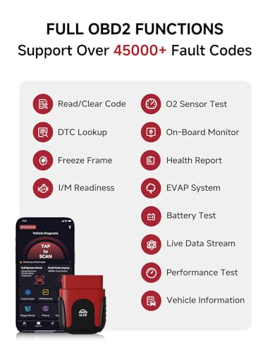 Rocco OBD2 Scanner Bluetooth for iOS Android, AI Diagnostic Tool for Car Buying Repair, No Subscription Fee, AutoVIN, 45000+ Fault Codes, Check & Clear Engine Codes, Real-Time Data, Vehicles 1996+ - color: Red