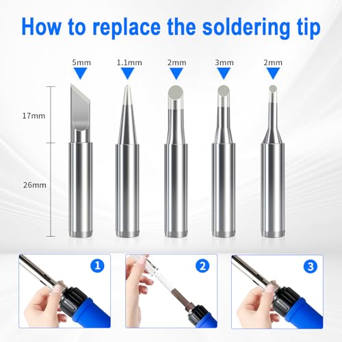 Soldering Iron Kit, 80W Soldering Iron Pen with Adjustable Temperature, LCD Display, ON/OFF Switch, 5 Tips, Solder Wire, Stand with Sponge, Pump, Paste, Tweezer, Blue
