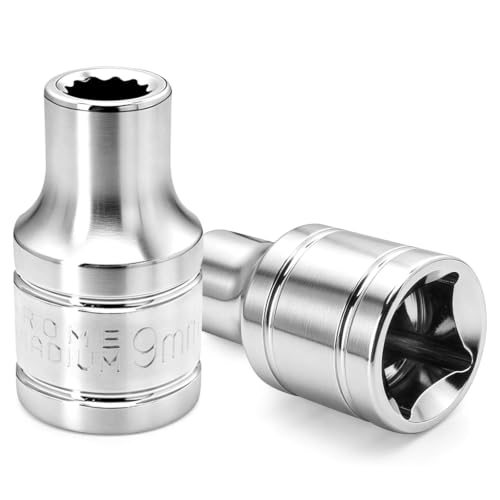 2 Pcs 1/2" Drive 9mm Shallow Impact Socket | Anti-Rounding 12 Point Design, Square Chamfered Opening, Easy Removal of Axle Nut - color: Shallow, size: 9mm
