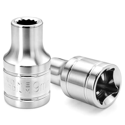 2 Pcs 1/2" Drive 9mm Shallow Impact Socket | Anti-Rounding 12 Point Design, Square Chamfered Opening, Easy Removal of Axle Nut - color: Shallow, size: 9mm