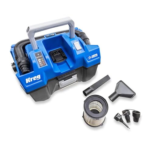 Kreg 20V Ionic Drive Wet/Dry Vac with HEPA Filter - Cordless HEPA Shop Vacuum for Dust Collection, Debris & Liquid Cleanup - 50 CFM Suction - Blower Function - KPTWDV026B