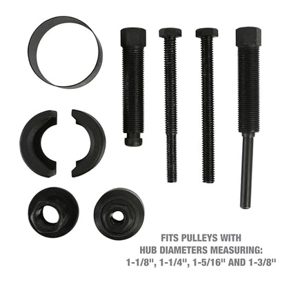 OEMTOOLS Power Steering Pulley Puller and Installer Kit, Removes and Installs Power Steering Pump Pulleys on Most Domestic Vehicles, Ford, GM, VW, 37031 Green Case