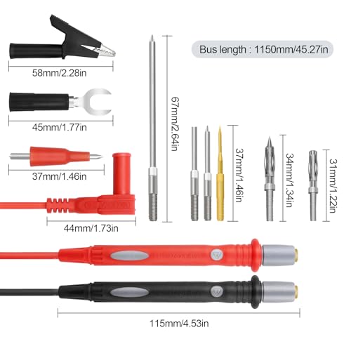 22-Piece Multimeter Test Lead Kit, Back Probe Test Leads,Multimeter Probes,Test Leads with Alligator Clips, Replaceable Gold-Plated Probes,Soft Silicone Wire ，for Digital Multi Tester
