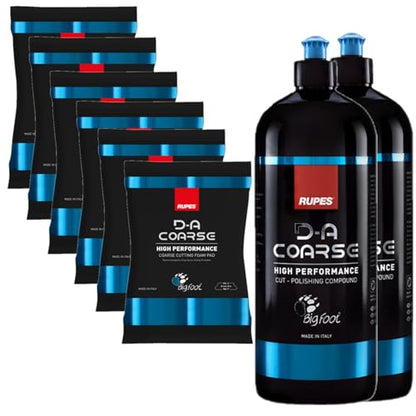 Rupes D-A Series Two 1-Liter Bottles Cut Polishing Compound & Six Count 4" Coarse Cutting Foam Pads - Excellcent Clarity, Low Dusting & Easy Wipe Off - size: 4"