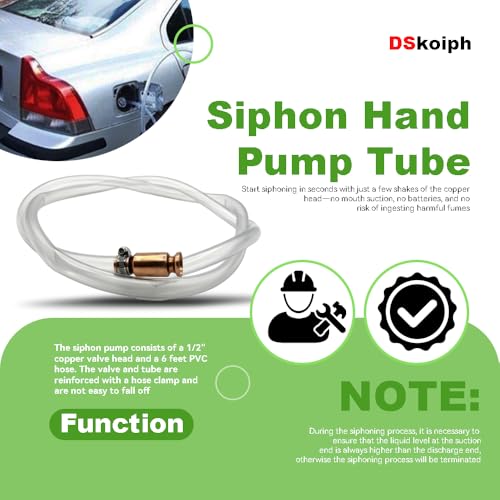 Shaker Siphon Hose for Fuel Transfer Pump 1/2'' Copper Valve Syphon Hose Gas Siphon Pump for Gasoline, Oil, Diesel, Water, Liquid Self Priming Shaker Siphon Hand Pump Tube (6 feet) - size: 6 Feet