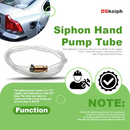 Shaker Siphon Hose for Fuel Transfer Pump 1/2'' Copper Valve Syphon Hose Gas Siphon Pump for Gasoline, Oil, Diesel, Water, Liquid Self Priming Shaker Siphon Hand Pump Tube (6 feet) - size: 6 Feet