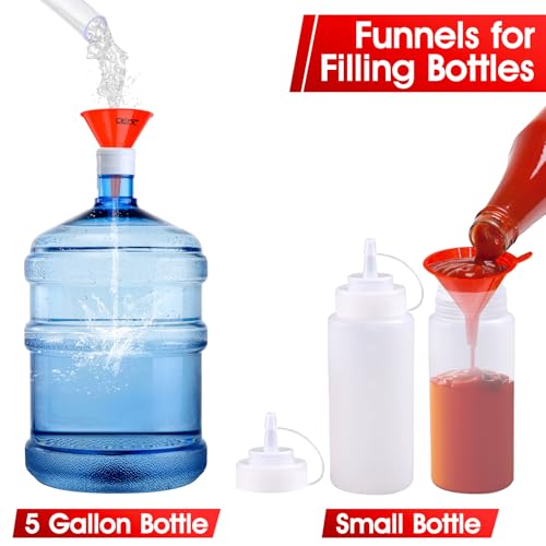 DEDC Oil Funnels, Gas Funnels, Plastic Funnel Set for Car, Automotive, Kitchen, Mini Small Large Red (4pcs Gas Plastic Funnel) | Mini Small to Large Funnel for Filling Bottles Automotive Maintenance Household Garage Kitchen Refueling