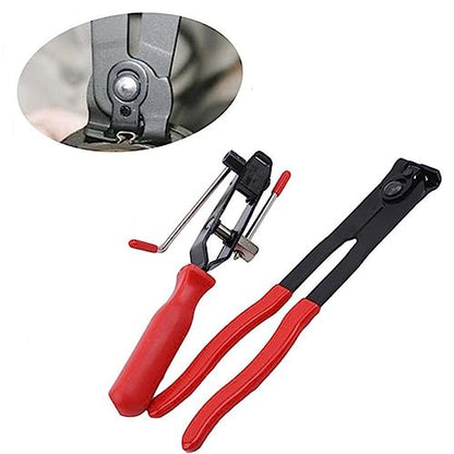 Heavy Duty Antiskid CV Joint Boot Clamp Pliers With Boot Clamps Kit, Banding Tools, Ear Boot Tie Pliers, 10 Crimp Bands, Automotive Hose Axle Plier for Most Cars (Red) - color: Red