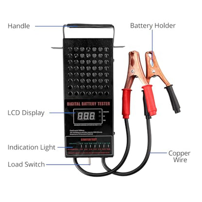 6/8/12/14/16/24V Battery Load Tester Automotive Battery Analyzer Car Battery Tester Voltmeter Tester with LCD Display,Cable Clamps - size: Light LCD