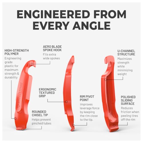 Gorilla Force Bike Tire Levers Set, Easy-to-Use Bicycle Tire Levers Tool Set for Removal, Changing, and Repair – Strong No-Scratch Plastic for Road, MTB, and Mountain Kits (Lava Red) - style: 4 Pack (Lava Red)