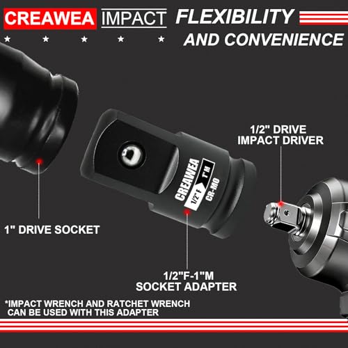 1/2" Female to 1" Male Impact Socket Adapter, 1/2" Impact Socket Adapter for High Torque Applications, Heavy-Duty Chrome Molybdenum Alloy Steel - size: 1/2" Female to 1" Male