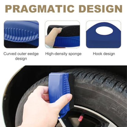 Ohleats 2 PCS Tire Dressing Applicator, Wheel Shine Pad With Lid, Reusable Detailing Foam Waxing Wipe Polishing Sponge, Universal Car Accessories (Blue) - color: Blue-2pcs