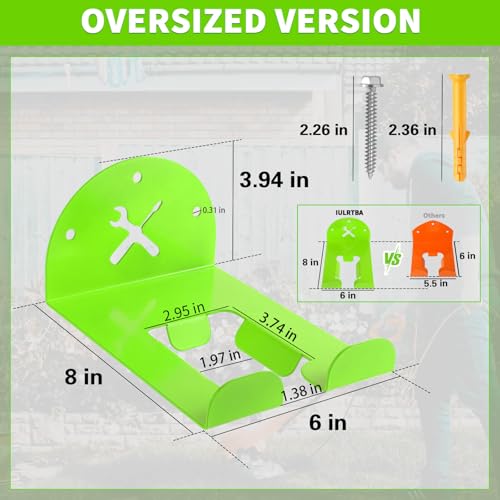Upgraded Trimmer Rack Wall Mount - 8" Heavy Duty Weed Eater Hanger for Garage Wall, Garden Power Tool Holder Organizer Hooks for Grass Trimmer, Hedge Trimmer, Leaf Blower and Chainsaw, Green, 2 Pack - color: Green-2Pack