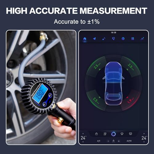 Digital Tire Pressure Gauge with Inflator 250 PSI | Heavy Duty Air Chuck & Compressor Accessories with Quick Connect Coupler and Rubber Hose for Cars, Inflatables