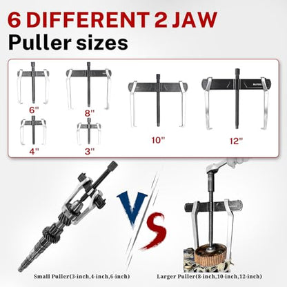 BILITOOLS 8" 2 Jaw Gear Puller, Bearing & Pulley Removal Tool | Internal External Reversible for Flywheel, Gears & Pulleys - size: 8”