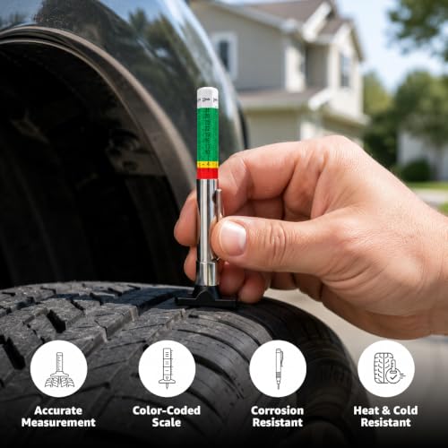 3 PCS Car Tire Tread Depth Gauge Set, Color-Coded 1/32 Inch Auto Tire Depth Gauge & Brake Pad Measuring Tool, Accurate Tyre Tread Checker Brake Pad Thickness Measure Tool