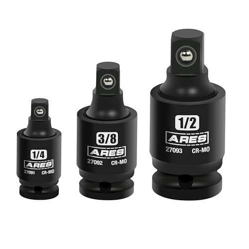 ARES 27027-3-Piece 2-Stage Impact Universal Joint Set – 2-Stage Ball Spring Design Changes Socket from Swivel to Fixed Position - 1/4-Inch, 3/8-Inch and 1/2-Inch Drive - size: 1/4-Inch, 3/8-Inch, 1/2-Inch 2-Stage Set