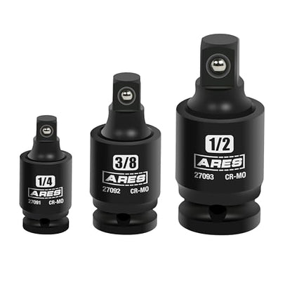 ARES 27027-3-Piece 2-Stage Impact Universal Joint Set – 2-Stage Ball Spring Design Changes Socket from Swivel to Fixed Position - 1/4-Inch, 3/8-Inch and 1/2-Inch Drive - size: 1/4-Inch, 3/8-Inch, 1/2-Inch 2-Stage Set