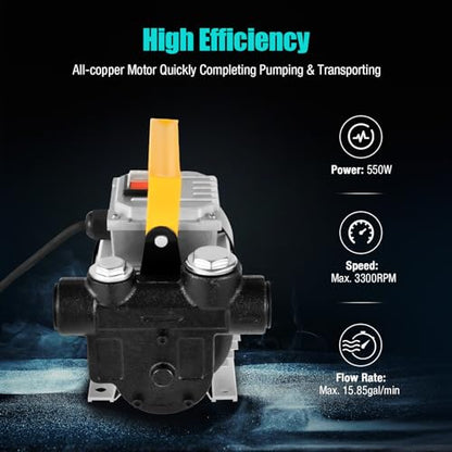 110V AC Motor Oil Fuel Fluid Extractor Electric Transfer Pump,60L/Min/15.75 Gpm 550W Self-priming Gear Electric Oil Transfer Pump
