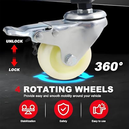 Adjustable Automobile Topside Creeper 42.5"-66" High Range with Wheels & Tool Pouch & Padded Deck, 330 Lbs Capacity, Foldable Automotive Engine Creeper for Trucks Garage Auto Repair Maintenance