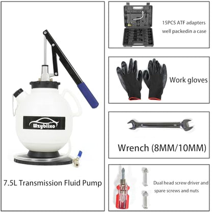 7.5L Transmission Fluid Pump Kit with 15 ATF Adapters, 2 Gallon Manual ATF Refill Kit,Transmission Fluid Transfer Pump (Black) - color: black