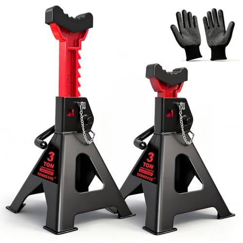 3 Ton (6,600 LBs) Jack Stands with Double Pin Locking,Rubber Cover and Large Foot Base,11"-17" Adjustable Height,Heavy Duty Car Jack Stands,Lifting SUV,MPV,Pickup Truck,ATV/UTV,1 Pair - color: red-standard, size: 3ton Load Capacity