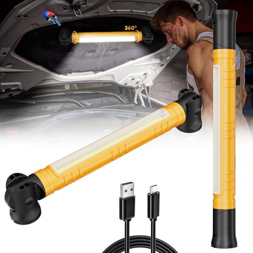 Work Light, 3000LM LED Work Lights, Rechargeable Underhood Work Light with Hooks & Rotating Magnetic Base, Cordless Battery Powered Mechanic Light for Car Repairing Inspection Workshop Emergency